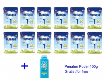 Humana 1 750g (12 Packungen) zzgl. 1 Packung Penaten Puder 100g Gratis